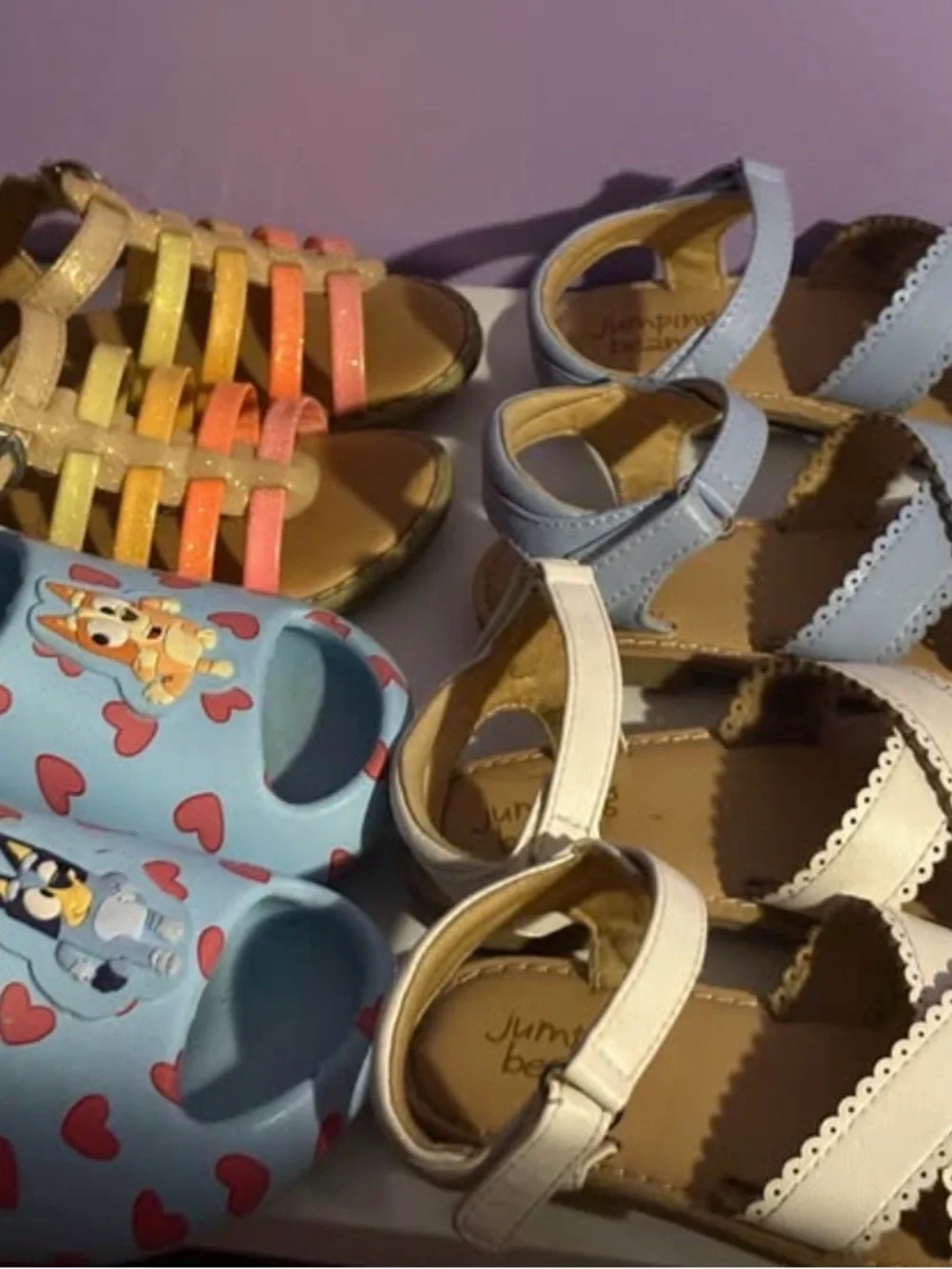 jumping beans Light Blue Heart Slip-On Sandals with Cartoon Accents